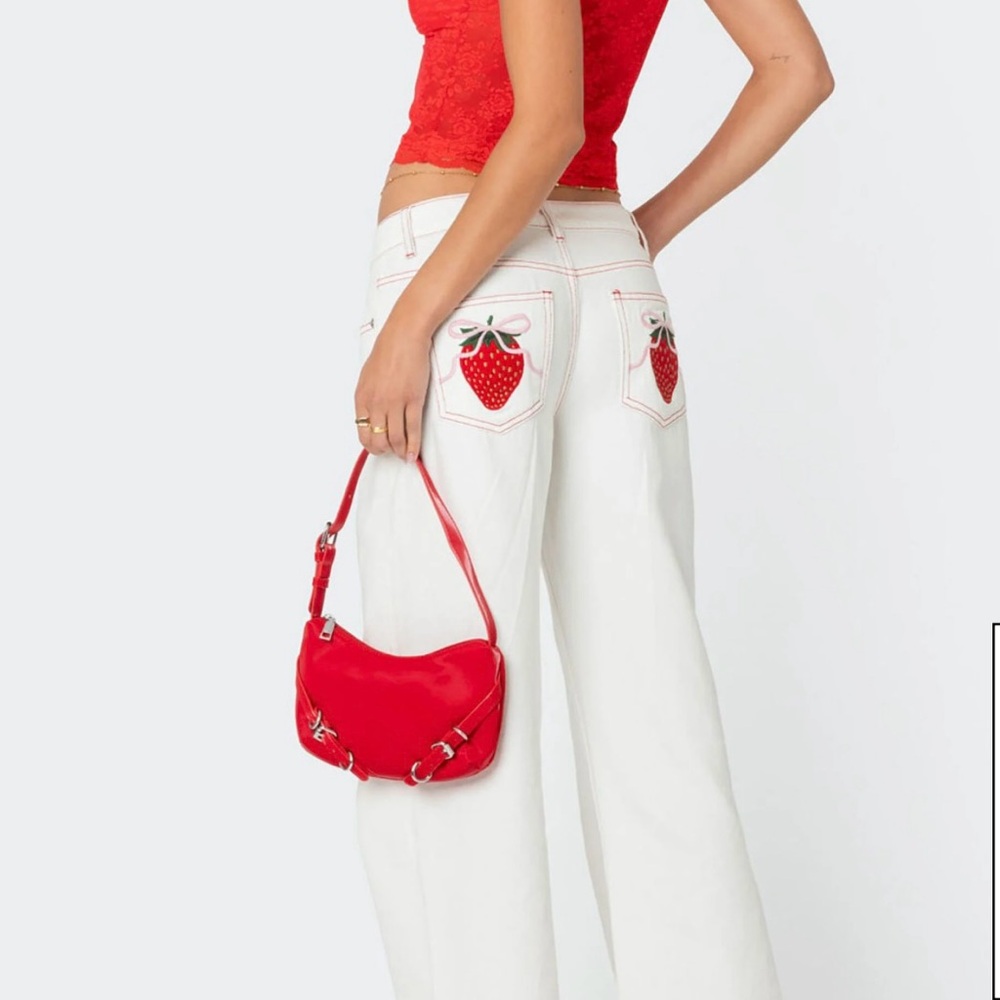 Edikted White Denim with Red Stitching